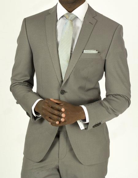  men's Pick Stitched 2 Button Grey Slim Fit Skinny Suit 