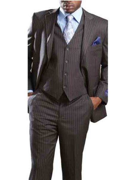  3 Piece Big & Tall Notch Lapel Grey Executive Pinstripe Suit