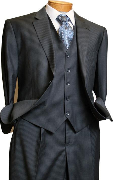 Signature Platinum Stays Cool Discounted Online Sale 3 Piece Grey Pinstripe Italian Design three piece suit 