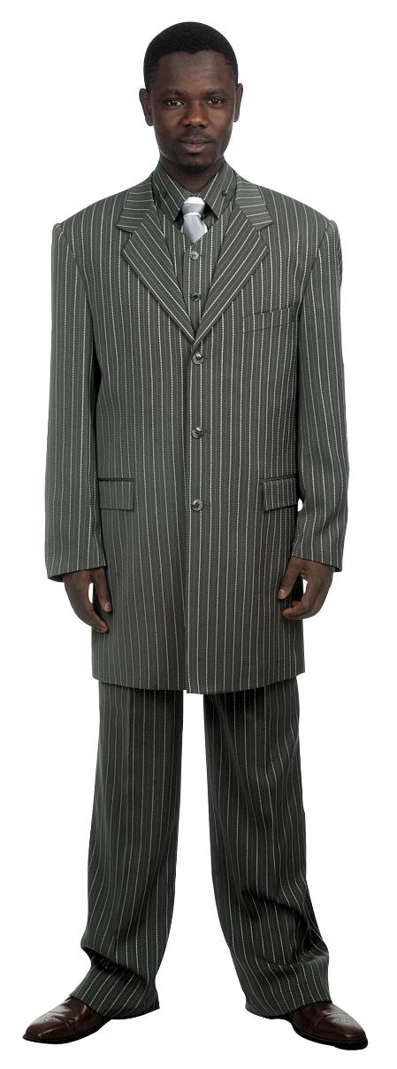 ILCO_8180 Stylish Grey Pinstripe Suit For sale ~ Pachuco men's Suit Perfect for Wedding & pronounce visible Pronounce With Vest 