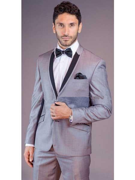 Liquid Jet Black Lapel Grey Tux ~ Gray Grey Tuxedo Wedding Groom Suit Clearance Sale Online