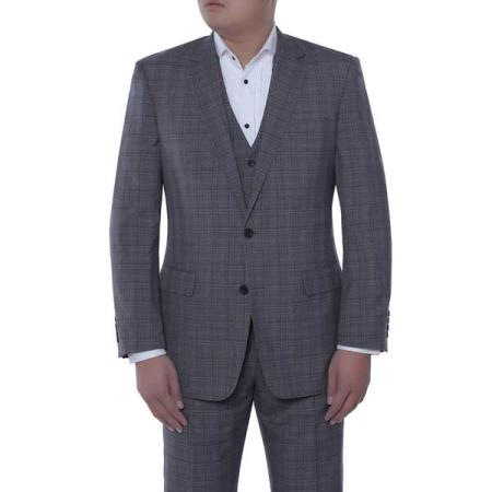  3-piece Suit Giovanni Grey and Liquid Jet Black English Plaid Italian Style Classic Fit