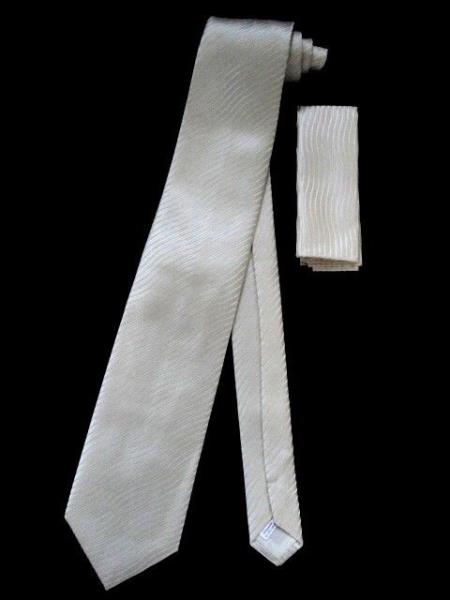 Neck Tie W Hankie Ivory Hidden Design 