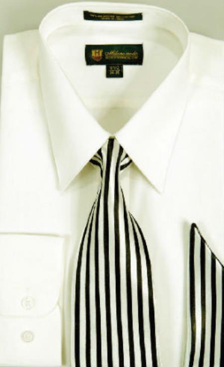 Milano Moda Classic Cotton Dress Shirt with Ties and Handkerchiefs Ivory 