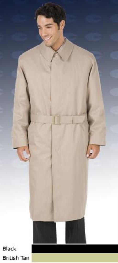 46 Inch Center Vent, Fly Front Coat With Split Raglan Sleeves, Full Belt Trench Coat ~ Raincoat Tan khaki Color Khaki 