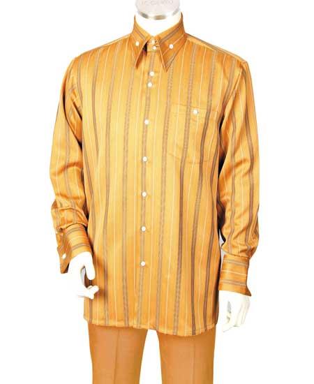  Men's 2 Piece Camel Walking Suit Long Sleeve Crisp Multi Stripe 