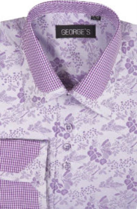 George 60% Cotton 40% Polyster Spread Collar Dress Shirt Lavender 
