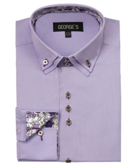  Men's 60% Cotton 40% POLY Shirt Solid Lavender Color Double Collar Design Sleeves