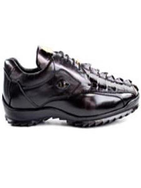 Authentic Belvedere Exotic Skin Brand Genuine Hornback Crocodile and Soft Calf Leather Lining Black Shoe