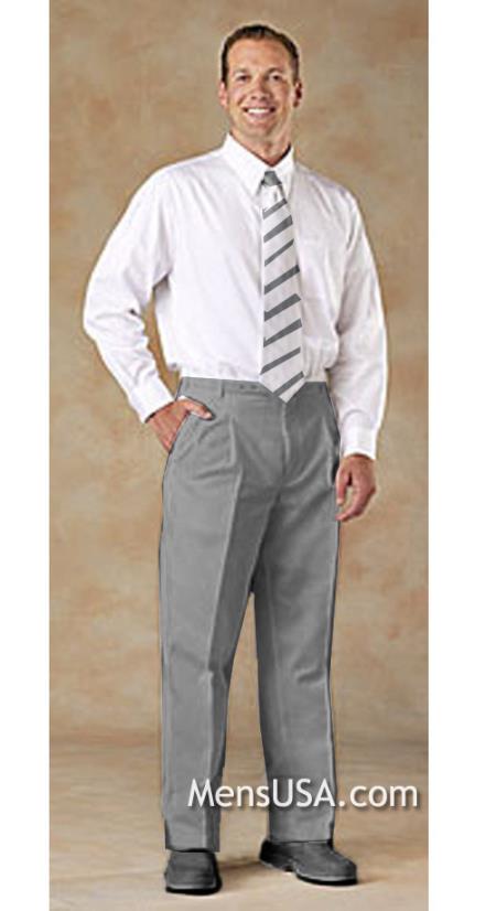 Pleated Slacks Pants / Slacks Plus White Shirt & Matching Tie Light Gray 