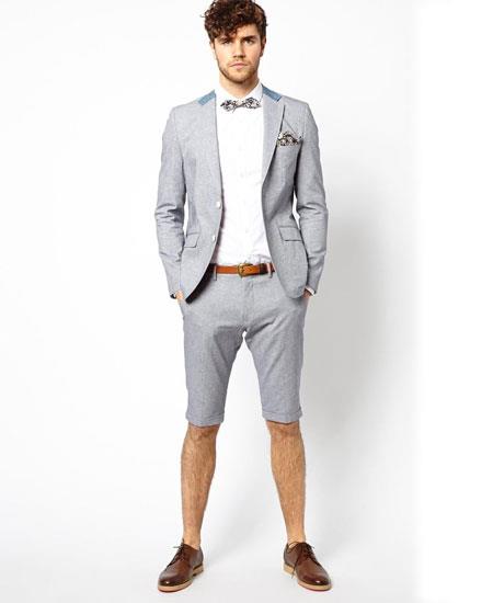  Men's Summer Business Light Gray Suits With Shorts Pants Set (Sport Coat Looking) 