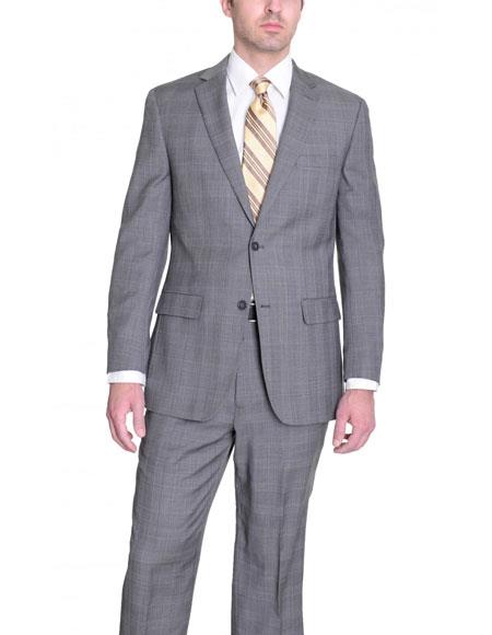  men's Light Gray Glen Plaid Wool Classic Fit 2 Button Single Breasted Suit