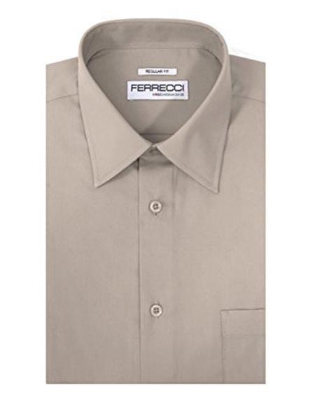 Men's Designer Brand Light Grey Cotton Blend Barrel Cuffs Classic Regular Fit Dress Shirt