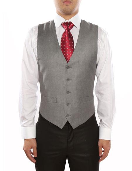  Men's 5 Button Light Grey Single Breasted Classic Fit Fully Lined Vest 
