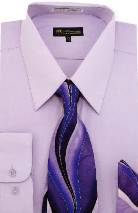 Affordable Clearance Cheap Mens Dress Shirt Sale Online Trendy - Milano Moda Classic Cotton Dress Shirt with Ties and Handkerchiefs Lilac 