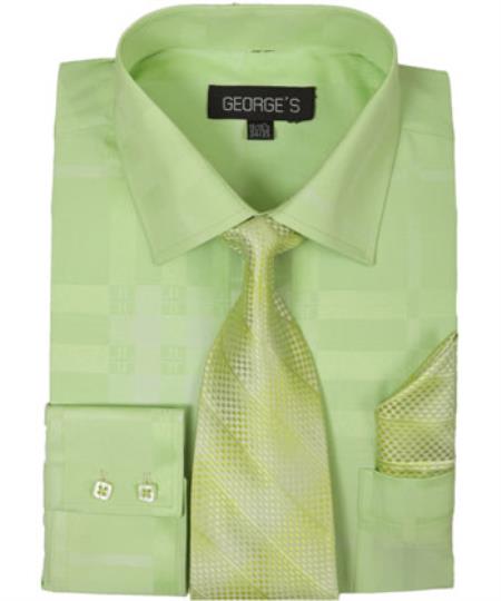 Men's Fashion Dress Shirt with Tie and Handkerchief Solid/Polka Dot Design FL630 