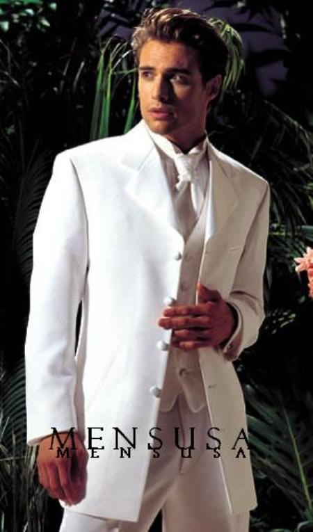 Longer coat 4 Button Style White Notch Tuxedo -38\ 4 Button Style \Long Coat Tuxedo\- 