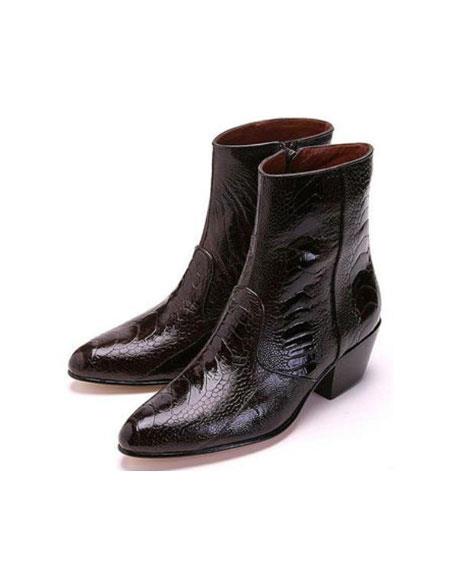 Authentic Los Altos Boots Genuine Ostrich Higher Heel And Inside Zipper Paw Dress Boot brown color shade 