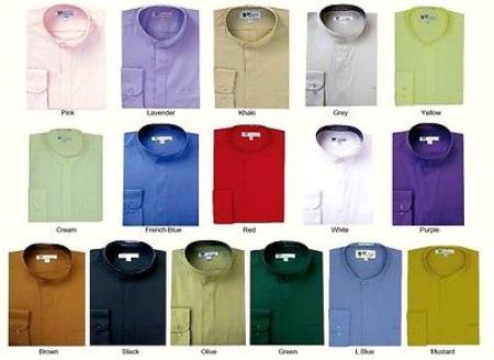 Mens' no collar mandarin Collarless Banded No Collar Dress Shirt Style Multi-Color 