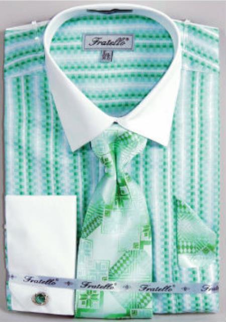 Light Green Dress Shirt Fratello Jacquard Two Tone French Cuff Dress Shirt Set Mint 