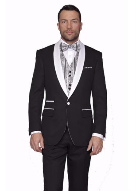 Two Toned Lapel Modern Fit Fully Lined Tuxedo Suit Capblack Clearance Sale Online
