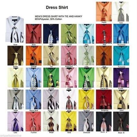 Milano Moda Dress Shirt w/ Tie and Handkerchief Long Sleeve Style Multi-Color 