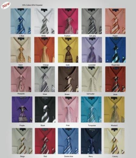 Milano Moda Dress Shirt w/ Matching Tie And Handkerchief Set Style Multi-Color 