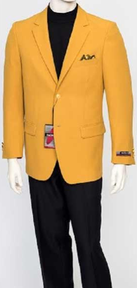  Men's 2 Button Pacelli Notch Lapel Single Breasted Classic Fit Mustard Gold Jacket