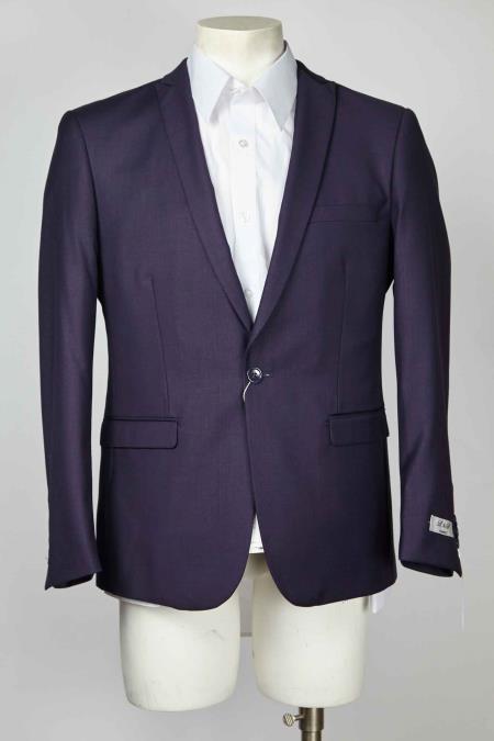  Navy Peak Lapel One Button Single Breasted Blazer Online Sale With Centre Vent