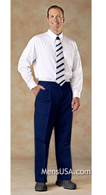 Pleated Slacks Pants / Slacks Plus White Shirt & Matching Tie Navy Blue Shade 