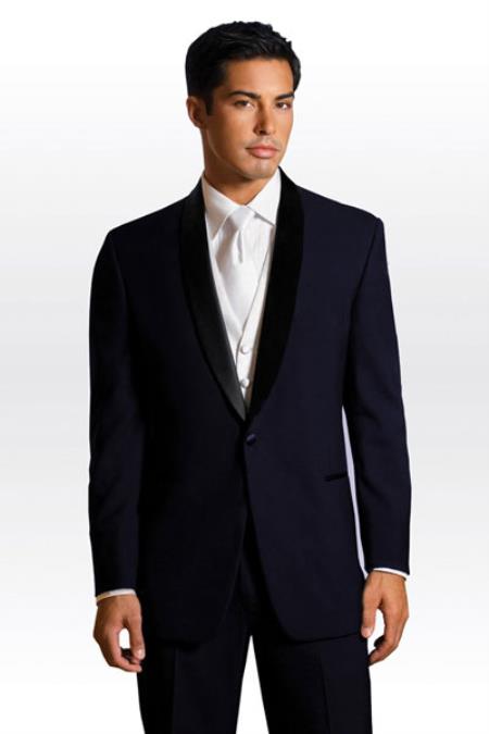 Formal Suit Liquid Jet Black Lapeled Midnight Navy Blue Shade Tuxedo with Matching Pants 