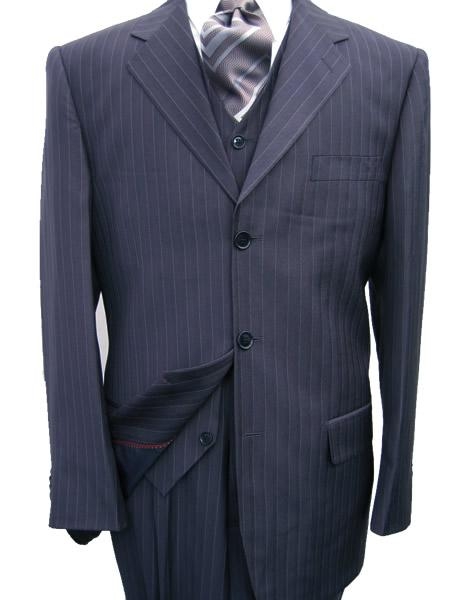 Navy Blue Shade Pinstripe Vested three piece suit Superior Fabric 120's Fabric Extra Fine Poly~Rayon Available in 2 Buttons Style only