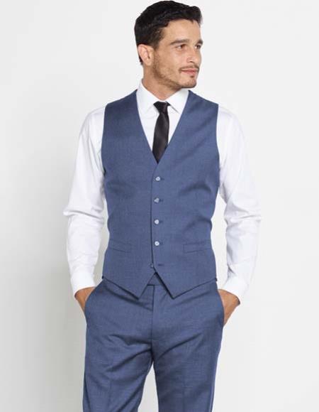  Men's Regular Fit Vest With Matching Dress Pants Set + Any Color Navy Blue Shirt & Tie