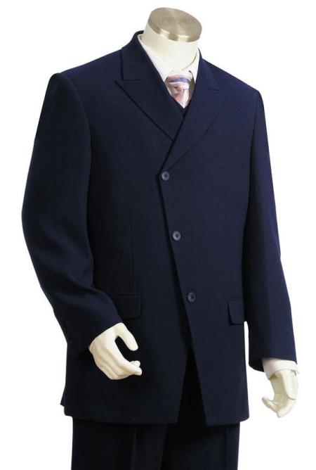  men's Peak Lapel Flap Pocket Single Breasted Navy Blue Zoot Suit