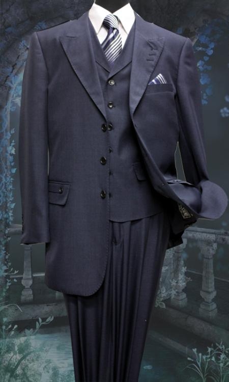 Mens Three Piece Suit - Vested Suit 3 Piece Solid Fashion 1940s men's Suits Style For sale ~ Pachuco men's Suit Perfect for Wedding With A Vest Navy