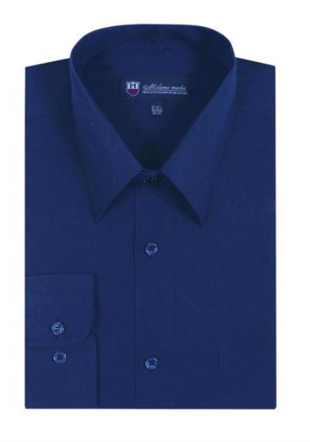 Men’s Plain Solid Color Traditional Dress Shirt Navy 
