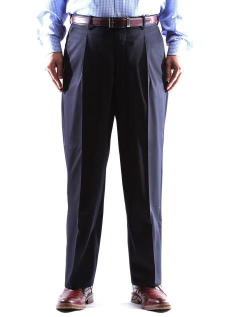  Regular Size & Big and Tall 100% Wool Navy Dress Pants Pleated Pants Gabardine Fabric