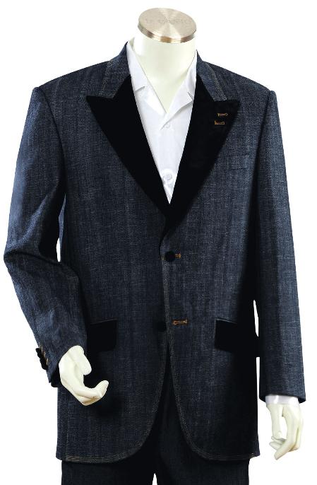 High Fashion Navy Long length Zoot Denim Fabric Suit For sale ~ Pachuco men's Suit Perfect for Wedding