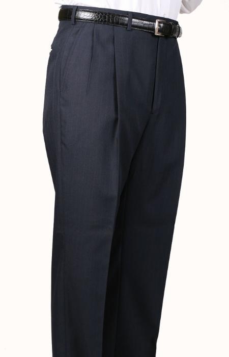45% Worsted Wool Fabric Navy Somerset Double-Pleated Slacks Slaks / Dress Pants Trouser Wool