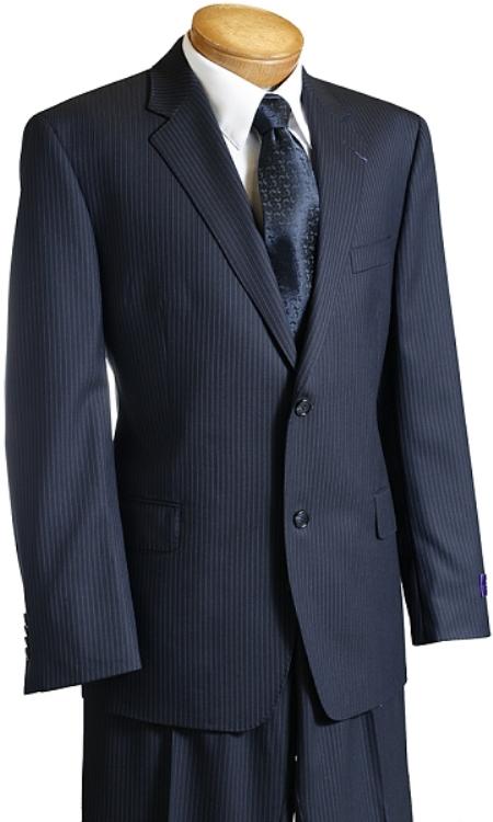 Navy Pinstripe Wool Fabric Italian Design Suit 