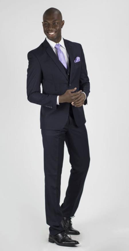 RM1626 Navy Slim narrow Style Fit Center Vent Suit 