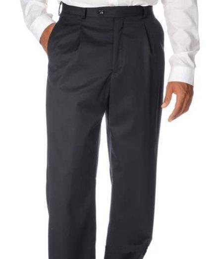 Solid Pleated Slacks Dress Pants For online Navy Wool Fabric Gabardine Slack 