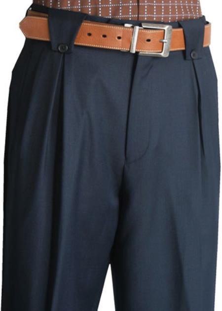 Veronesi Flap Style Pocket Navy Wool Fabric Wide Leg Pants