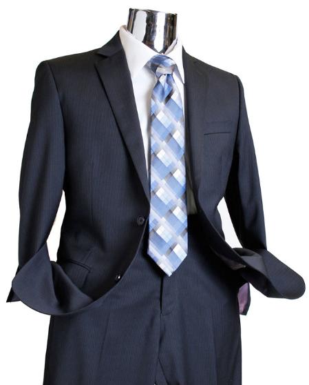 Navy Tone on Tone 100% Wool Fabric Suit 