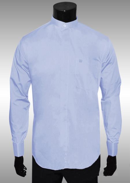 Nehru Collar Dress Shirt Baby Blue Light Medium Fabric 