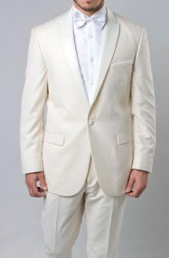  Men's 1 Button Off White Slim Fit Prom Suit