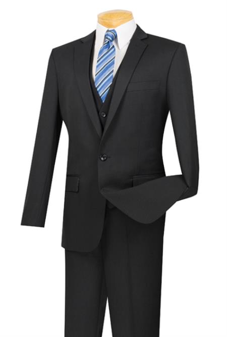 Three Piece One Button Slim narrow Style Fit Suit Liquid Jet Black Clearance Sale Online