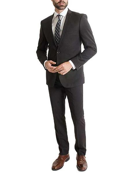 Men's L & S France Black 2 Piece One Button Poly/Rayon Notch Lapel Slim Fit Suit - Single Button Suit
