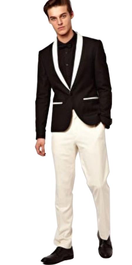  Men's Shawl Lapel Button Closure Single Breasted Black Tuxedo Suit