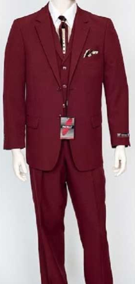  Men's Classic Fit Single Breasted 3 Piece Notch Lapel Vested Burgundy Dress Athletic Cut Suits Classic Fit 